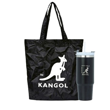 KANGOL 英國袋鼠大容量隨手吸管杯＋摺疊購物袋 環保隨行2件組(通勤｜外出｜購物)