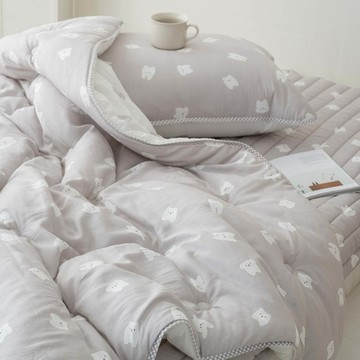 韓國棉被代購 - 廣藏市場 可水洗天絲莫代爾四季薄被-萌萌狗狗-灰X白 (單人/單人加大被[150X205cm])