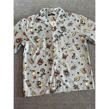 外貿男士復古沙灘風夏威夷短袖半袖印花襯衫襯衣開衫外套