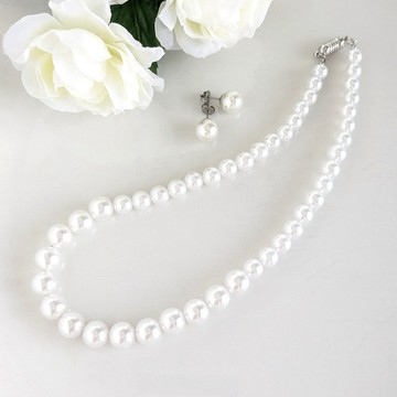 【2 點 Set】7,8,10mm サイズグラデーション*パールネックレス&一粒ピアス