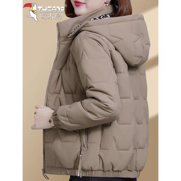 啄木鳥短款羽絨棉服女冬季2024新款時尚棉衣中年媽媽加絨加厚外套