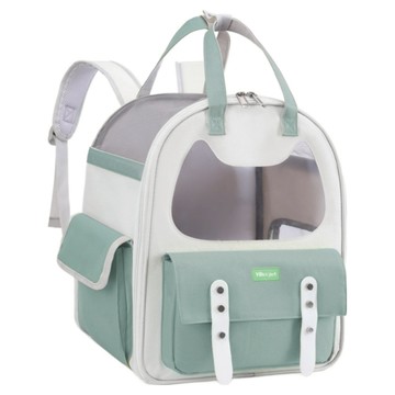 簡約耐用多功能貓咪透氣寵物外出雙肩包  米白色 + 綠色  40 x 30 x 20cm  1個