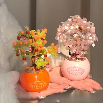 永生花束積木拼裝盆栽櫻花樹拼圖柿柿如意擺件手工母親節