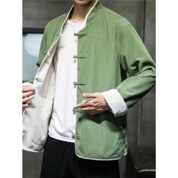 燈芯絨外套男春秋季中國風男裝復古風青年中山裝新中式唐裝夾克潮