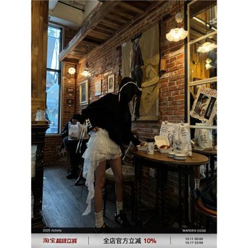 韓好甜 WARDEN EDGE 流浪少女 白色蕾絲短裙女夏A字蛋糕裙蓬蓬裙