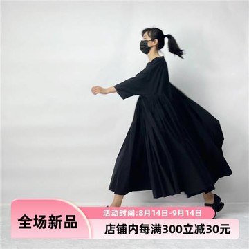 超寬松重工大擺純色純棉連衣裙Egg風夏季新款超級蓬高腰長款裙