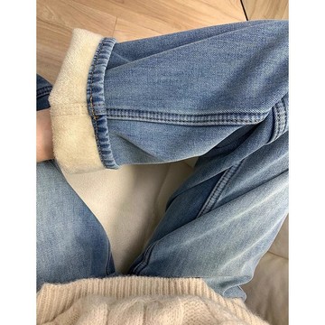 已售9642件💖YOBARLA 大尺碼牛仔褲 美式復古 直筒褲 高腰牛仔褲 刷毛 闊腿牛仔褲 拖地牛仔褲 韓版牛仔褲