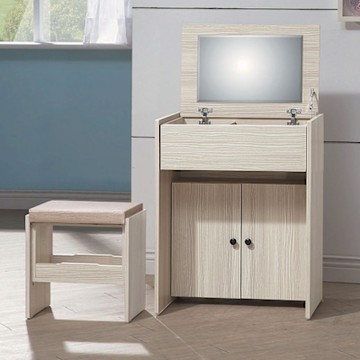 文創集 美尼利2尺上掀鏡面鏡台/化妝台組合(含化妝椅)-60x41x80cm免組