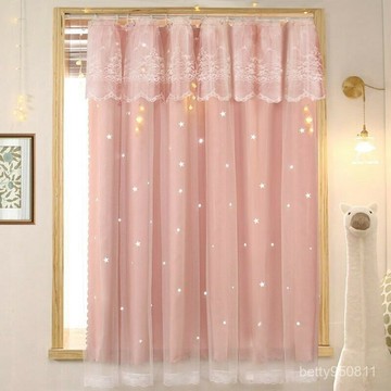 熱銷??鏤空星星窗簾 遮光窗簾 免打孔窗簾 窗簾免打孔安裝加厚遮光布2025年新款臥室小窗戶魔術貼含桿一整套 PAAF