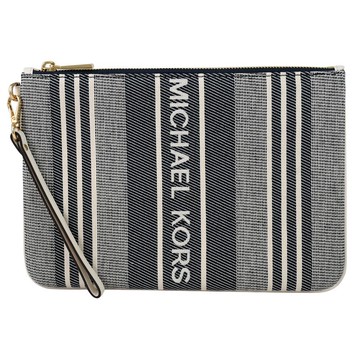 MICHAEL KORS Jet Set 條紋織布手提式大手拿包.深藍/白