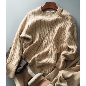 &[ZY358006662VG] 秋冬重磅新款 別致絞花 圓領純羊絨針織毛衣