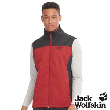 【Jack wolfskin飛狼】 男 帥氣防風防潑水保暖背心 (天鵝絨磨毛內裡)『紅黑』