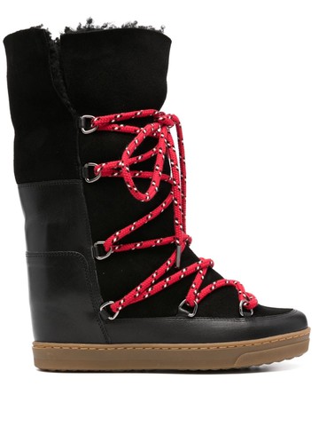 ISABEL MARANT - Nowles lace-up snow boots - women - Calf Leather/Calf Suede/Fabric/Wool/Rubber - 36 - Black