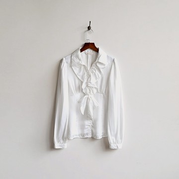 【蛋植物古著】月下荷葉緞面古著襯衫