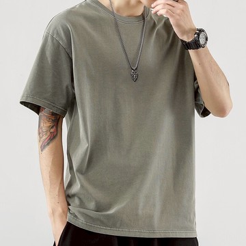 阿美咔嘰重磅純棉軍事風硬漢工裝T恤男復古水洗做舊寬松短袖體恤