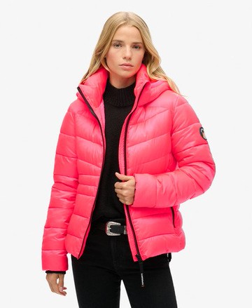 Superdry Women's Hooded Fuji Quilted Padded Jacket Pink Size: 8