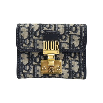 Dior 迪奧 藍色 緹花帆布 DiorAddict 扣式短夾 【二手名牌BRAND OFF】