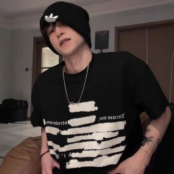 黑色重磅純棉t恤男短袖美式高街夏季潮牌設計感寬松正肩半袖t上衣鑫弘-衣錦男裝