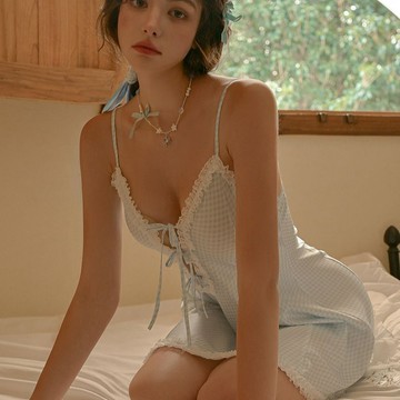 ♡ 𝑪𝒉𝒊𝒄 𝒖 ♡大碼可穿性感睡衣女夏清純甜美可愛格子睡裙女蕾絲吊帶