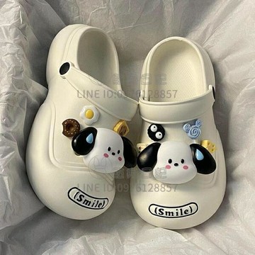 厚底洞洞鞋女卡通小奶狗學生外穿時尚防滑軟底包頭沙灘涼拖鞋男女【倪醬小鋪】