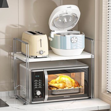 日系微波爐架子廚房臺面烤箱雙層伸縮電飯煲電器分層收納置物架
