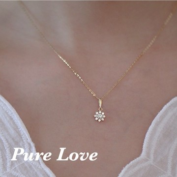 Pure Love樂芙 / 正韓 銀飾【S925純銀】N1001簡約通體純銀項鍊滿鑽鋯石小花朵鎖骨鏈 短項鏈 / 金