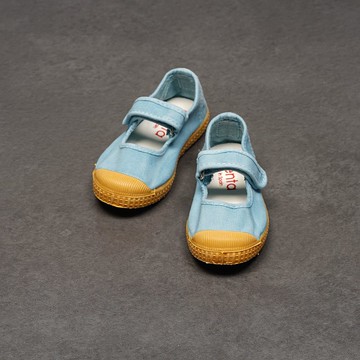 西班牙帆布鞋CIENTA J76777 72淡藍色 黃底 洗舊布料 童鞋 瑪莉珍
