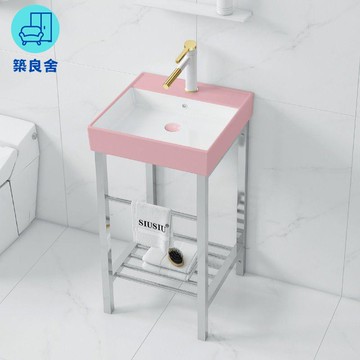 免運 公司貨 洗手盆 陶瓷盆 小戶型洗手盆 臺上盆 粉色洗手盆不銹鋼支架陽臺落地式壹體陶瓷洗臉盆衛生間簡約洗漱池工廠現貨直銷 售後保障 全館八折 51laa