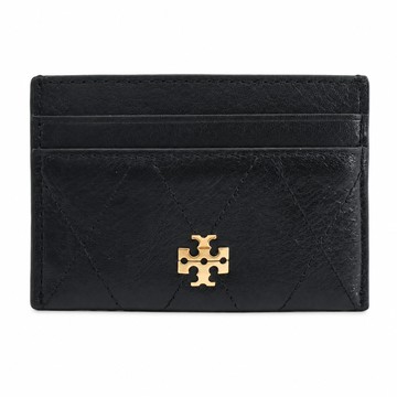TORY BURCH CHARLIE 荔枝紋皮革菱格絎縫卡片夾(黑)