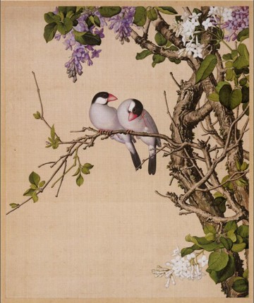 仿古畫名畫復制品清郎世寧紫白丁香圖47-39厘米花鳥畫中國畫字畫