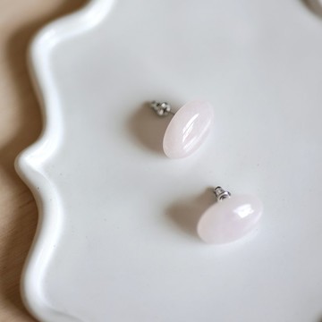 玫瑰石英水晶耳環　可改耳夾