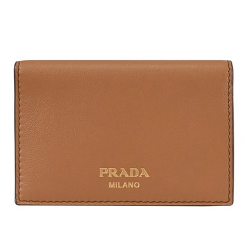 PRADA 2MC101 燙金LOGO柔軟皮革對開隨身卡包.焦糖棕