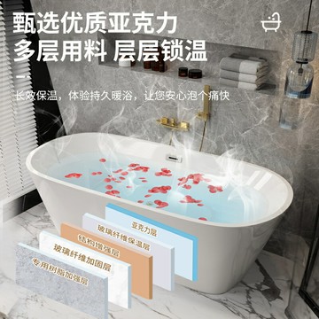 優購生活~原廠正品家用小戶型亞克力獨立式浴缸A1702QT網紅酒店橢圓形浴盆亞克力浴缸 衛浴浴盆 沐浴桶 浴桶 泡泡浴 泡澡桶  亞克力浴缸 保溫小缸