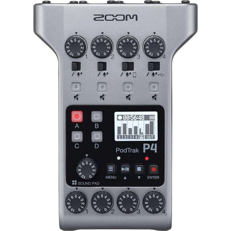 Zoom PodTrak P4 Portable Multitrack, SD Card 32GB, Energizer AA Batteries Pack, SV100 Mic, Tascam TH02, (4) XLR Cables Bundle