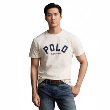 Polo Ralph Lauren RL 熱銷貼布下擺小馬圖案短袖T恤-杏色