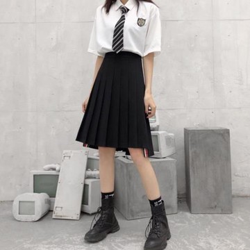 灰色高腰百褶裙女大碼復古顯瘦西裝防走光高個子a字jk半身中長裙