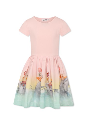 Molo Pink Dress For Girl With Dolphins