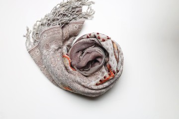 【聖誕禮物】喀什米爾水煮羊毛手工刺繡圍巾披肩莫蘭迪藕灰拼紗