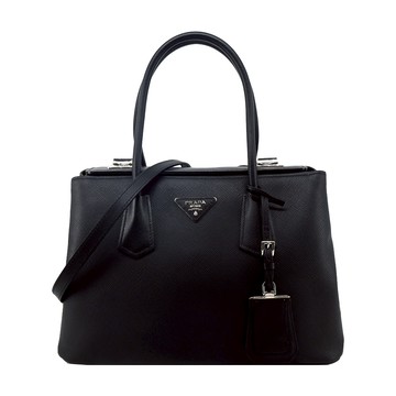 PRADA Saffiano Cuir 中號手提/斜背包(黑色) / 展示品