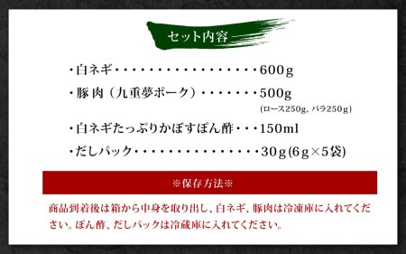 073-830 大分県産 白ネギ しゃぶしゃぶ セット 計1.1kg ポン酢付き 豚肉 鍋セット お鍋