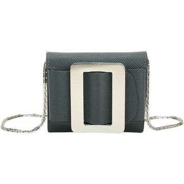 BOYY Buckle 銀色方釦斜背卡片夾/零錢包(可拆鍊帶/深藍色)