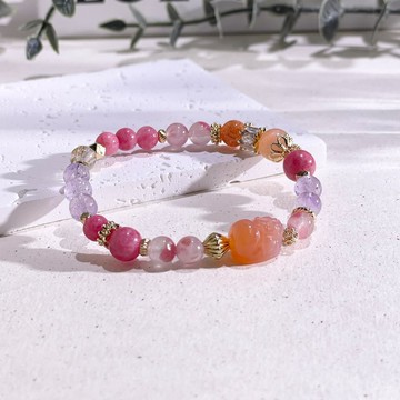 花間的庇護  鹽源瑪瑙  | 薔薇輝石 |太陽石 |水晶手鍊  A01-2