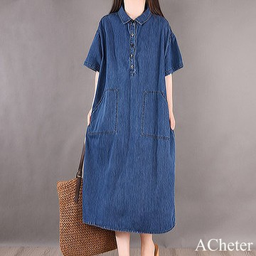 【ACheter】韓版寬鬆大碼顯瘦牛仔洋裝# 112581(現貨+預購)