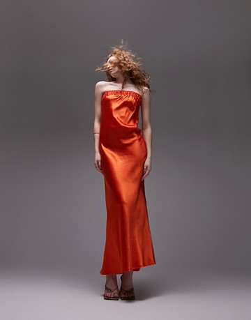 Topshop bandeau midi column dress in red