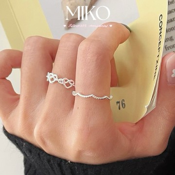 MIKO 925純銀 縷空愛心線條 開口戒 銀戒 戒指 飾品 純銀戒指