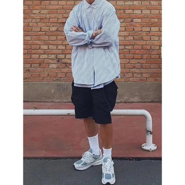 BEAMS SSZ條紋格子拼接休閑假兩件襯衫男日系復古美式襯衣cityboy