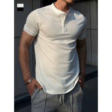 【1atm】縮袖-亨利領Tshirt 顯壯 亨利領 日常T 合身 俐落 縮袖設計 手臂修飾 夏天短袖 短袖男 短袖