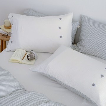 翔仔居家 雙層紗刺繡 枕套組(2入)【花漾】刺繡枕套 信封式枕套 枕頭套 長絨棉 二重紗 日系簡約 小清新