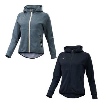 Mizuno 美津濃 防曬連帽外套 女裝 針織 拉鍊口袋 灰/黑【運動世界】32TCB73106/32TCB73109