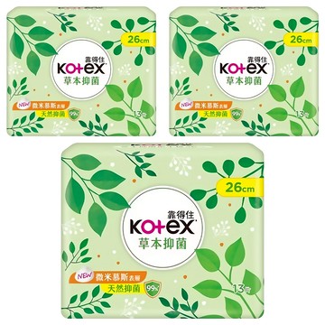 Kotex 靠得住 草本抑菌衛生棉  日用量多型 26cm  13片  3包